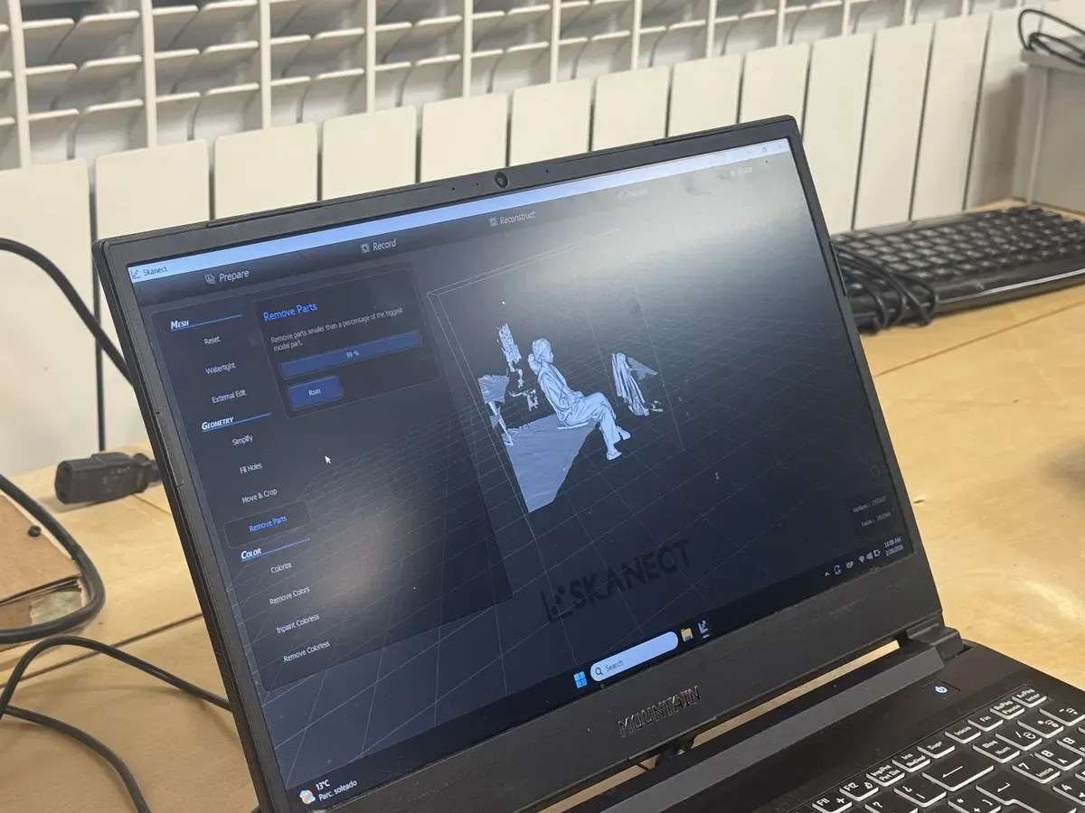 Skanect software showing 3D scan with Remove Parts and mesh cleanup tools