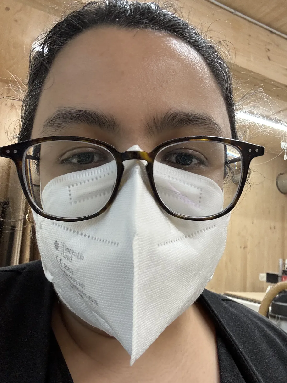 FFP2 mask and safety glasses over prescription glasses