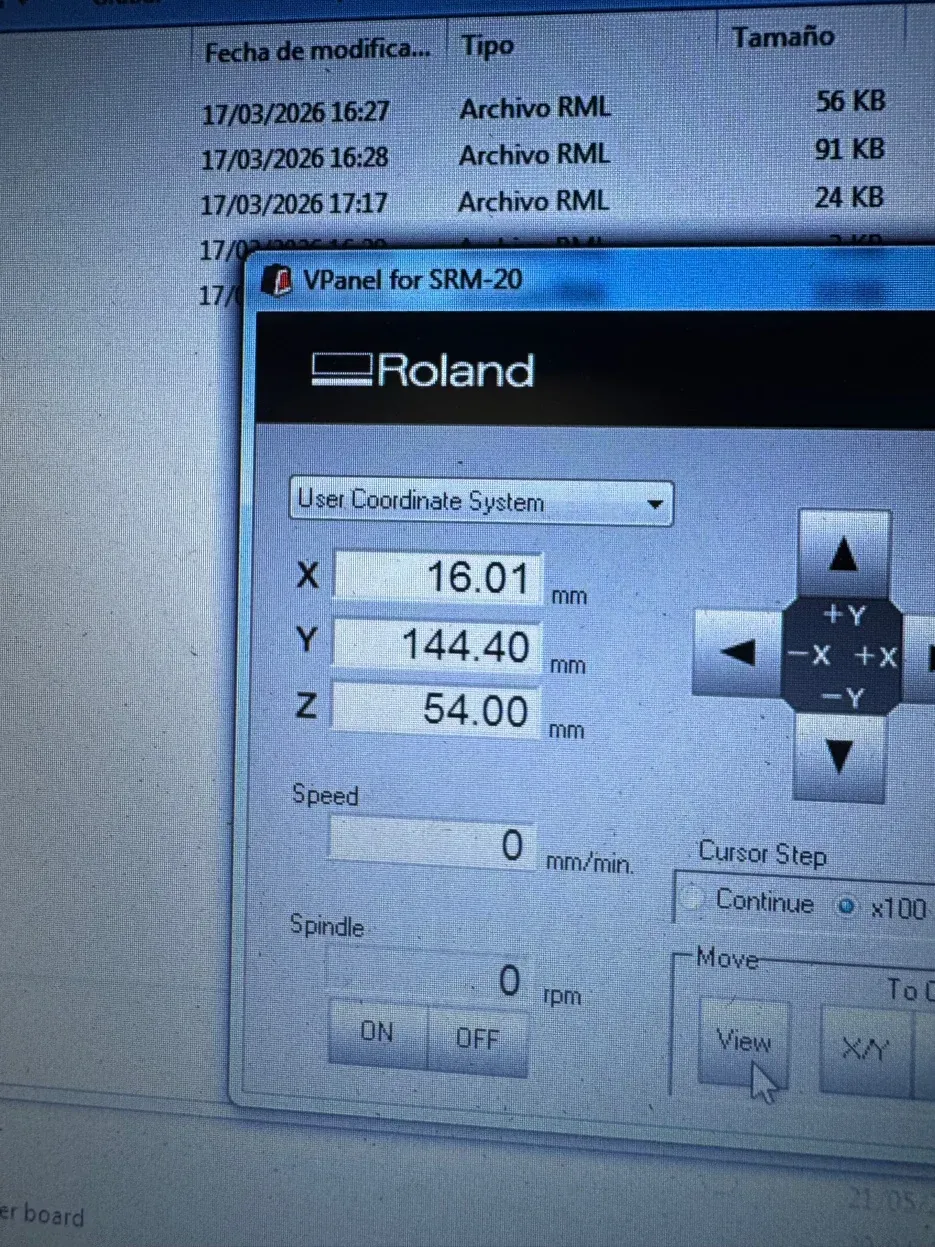 Roland VPanel showing coordinates and RML file sequence