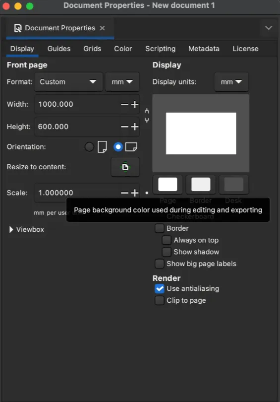 Inkscape document setup