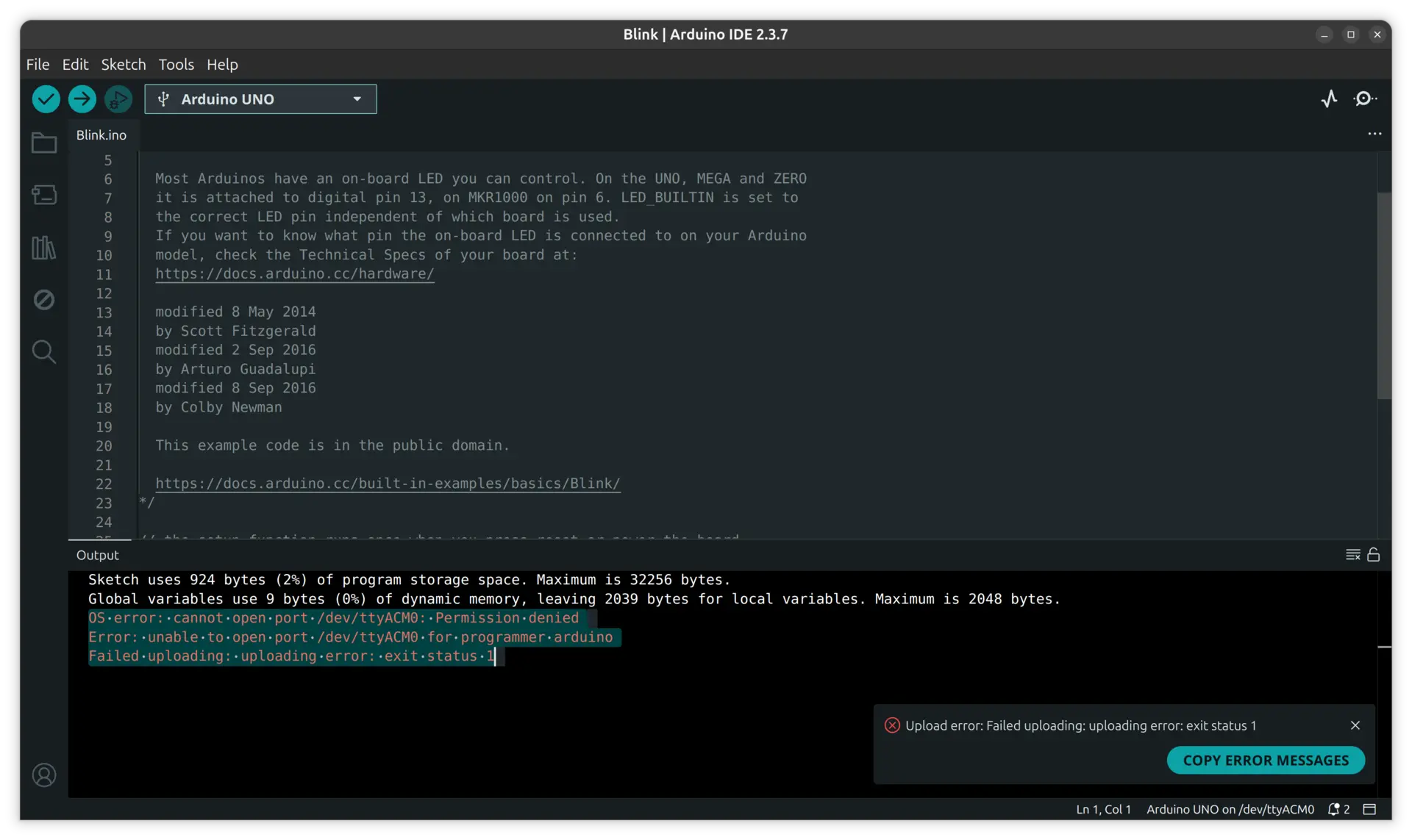 Serial port permission error