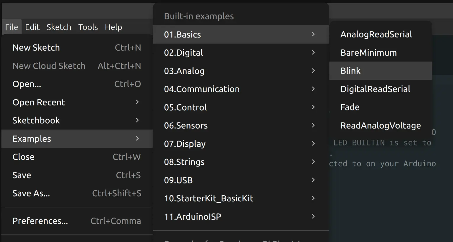 Arduino IDE Blink example loaded