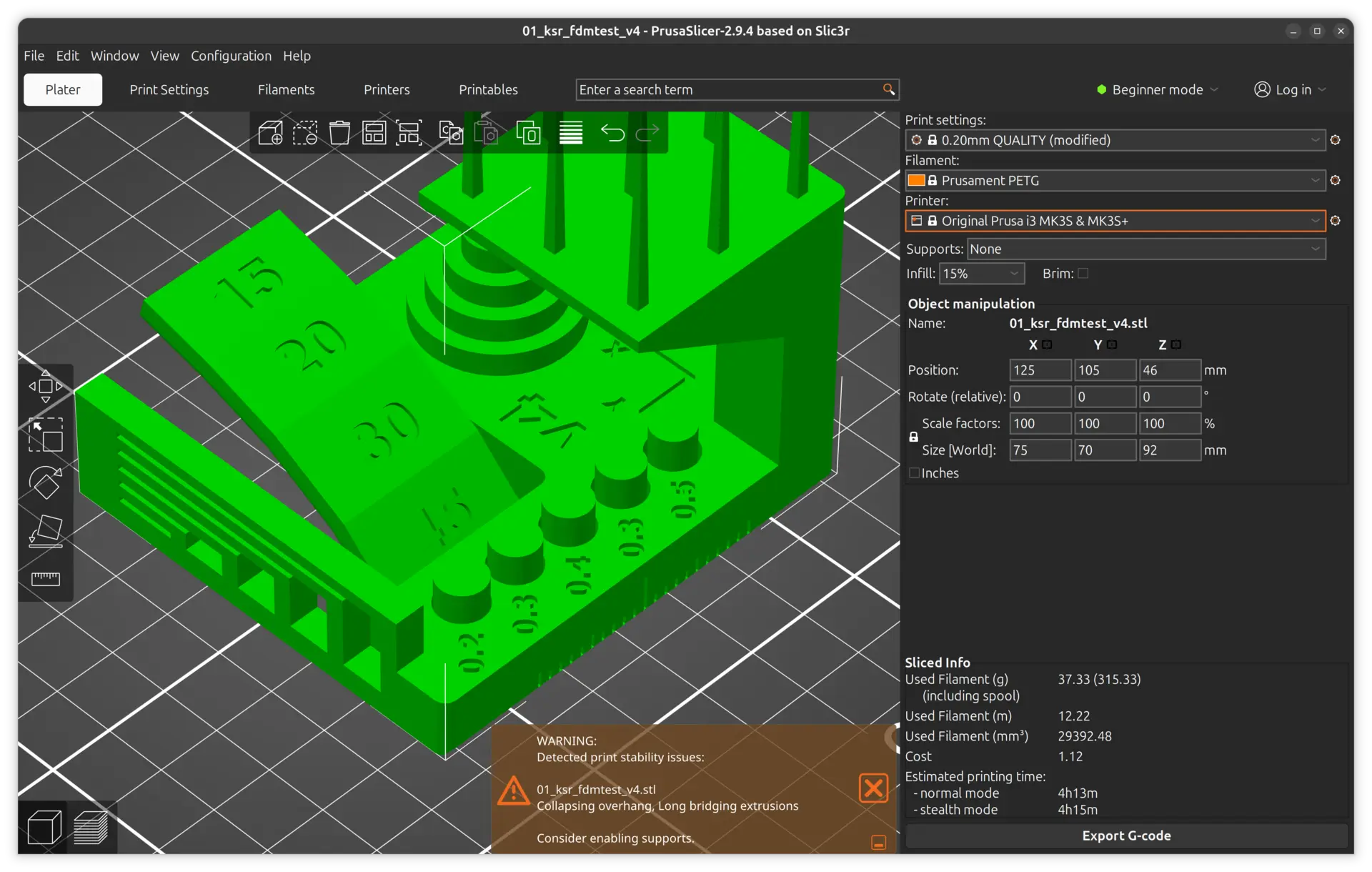 Expanded warning and time estimate
