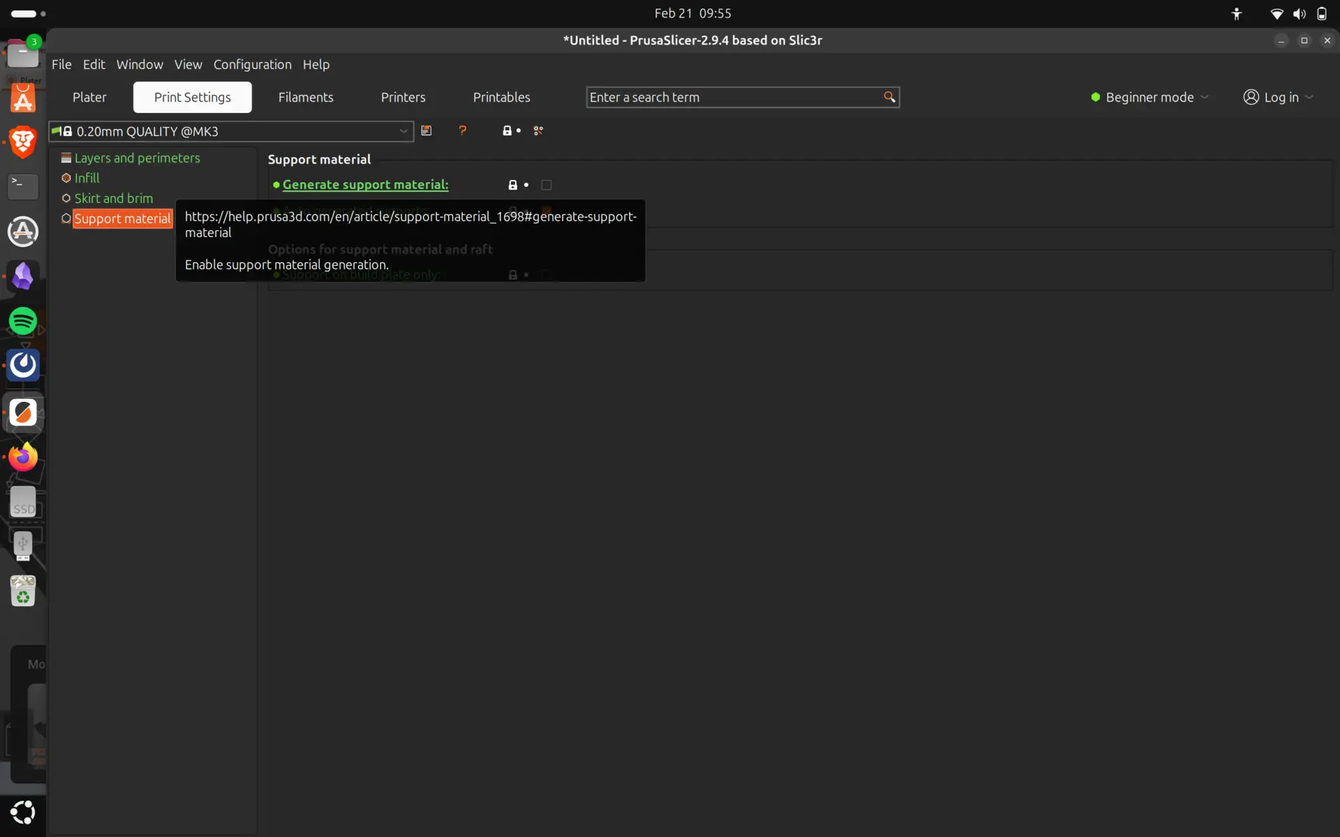 Help links on each option