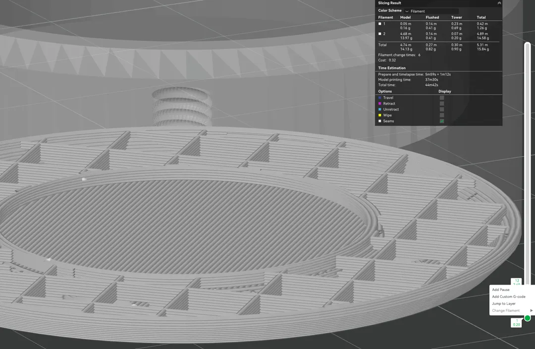 Adding a print pause in the slicer by layer