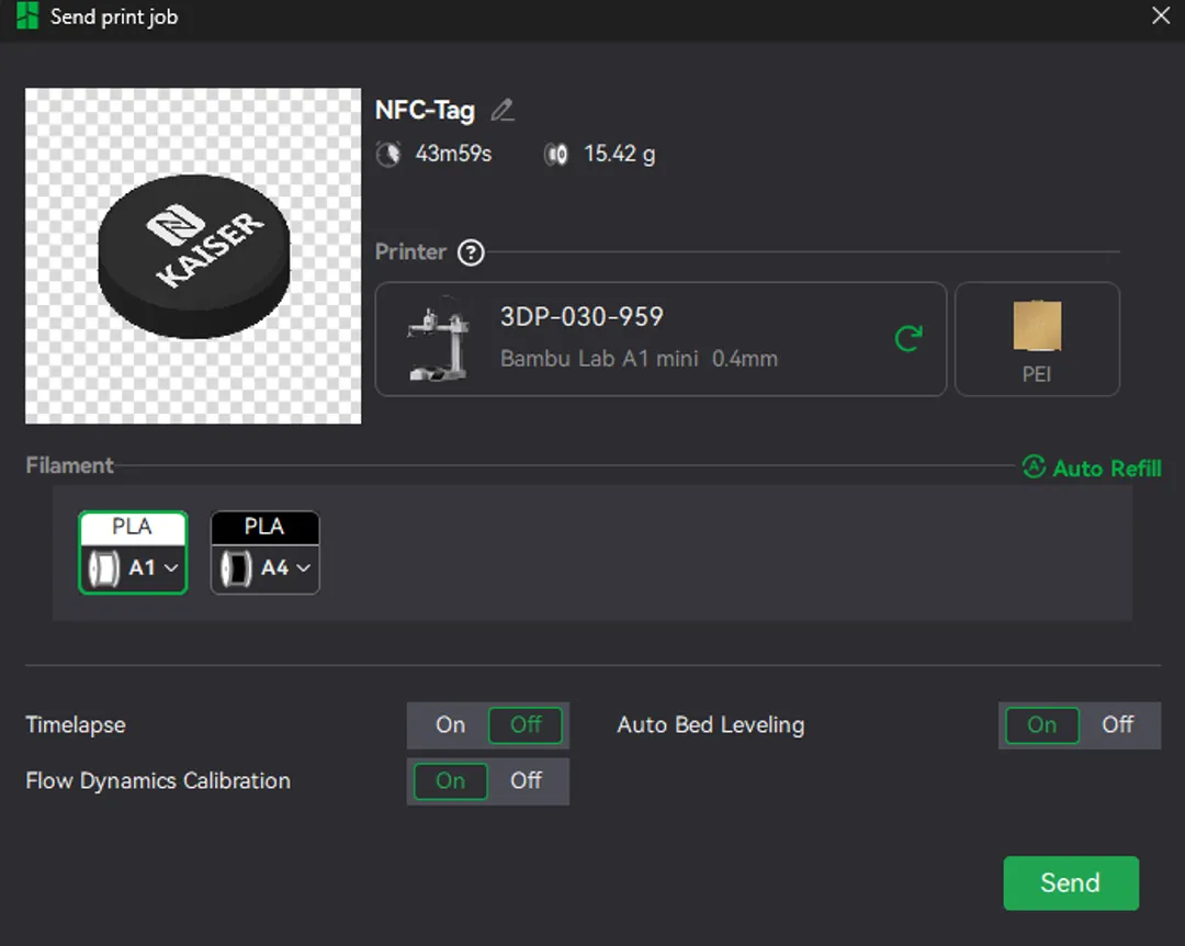 Filament selection in Bambu Studio step 2
