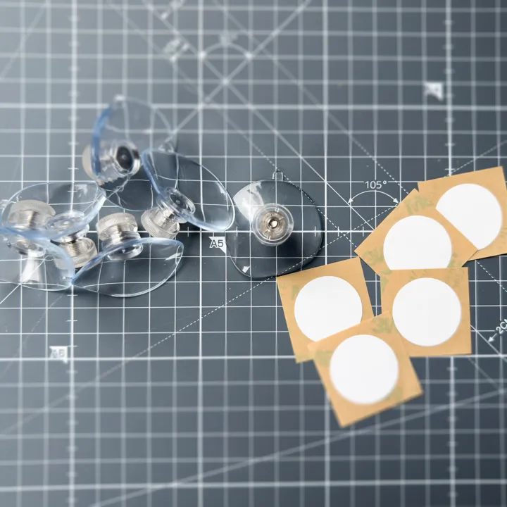 Suction cups and NFC tags prepared for embedding into the 3D print