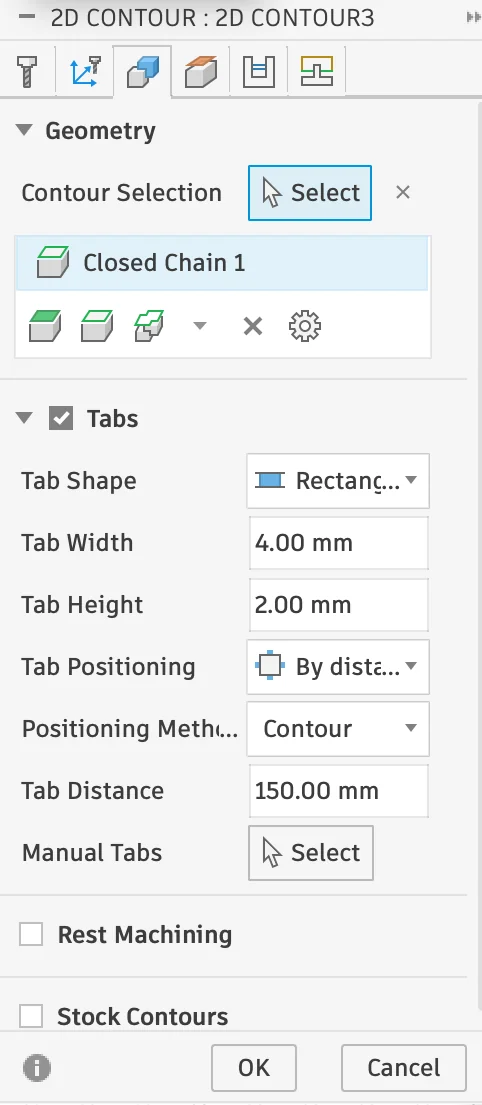 2D contour geometry settings in Fusion 360