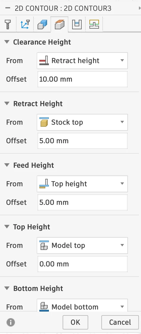 2D contour height settings in Fusion 360