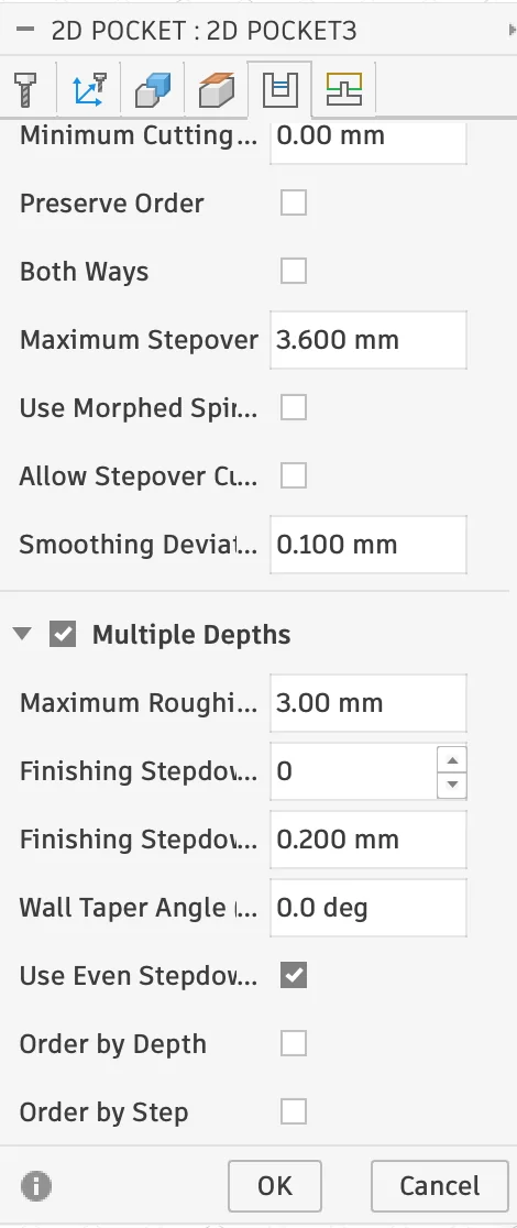 2D pocket passes settings in Fusion 360