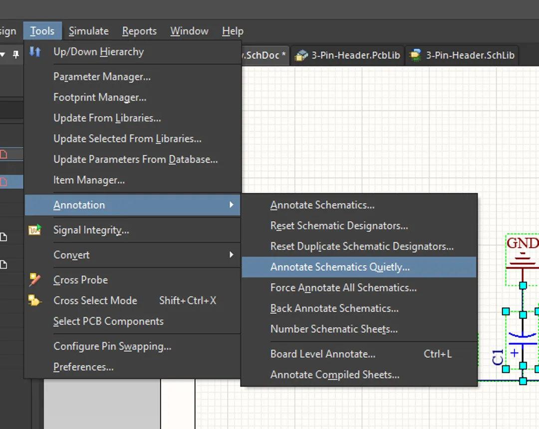 Annotated schematic with designators and net labels