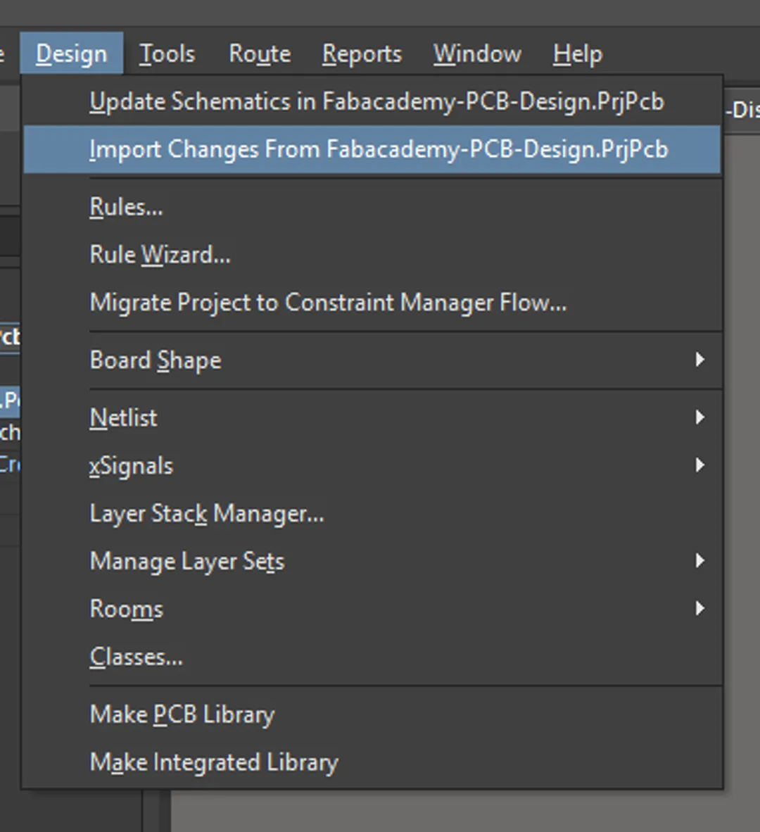 Import changes to PCB step one