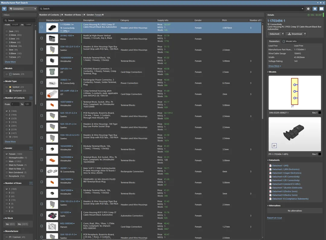 Part search with filter in Altium