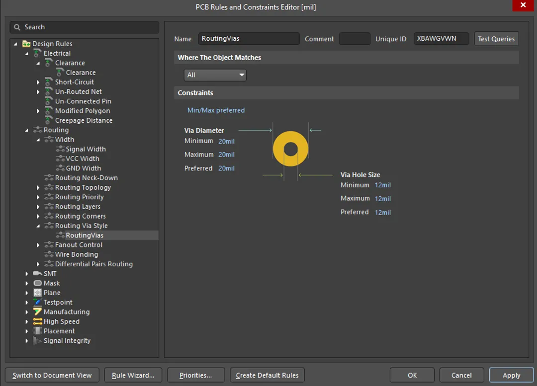 Via rules in mil settings