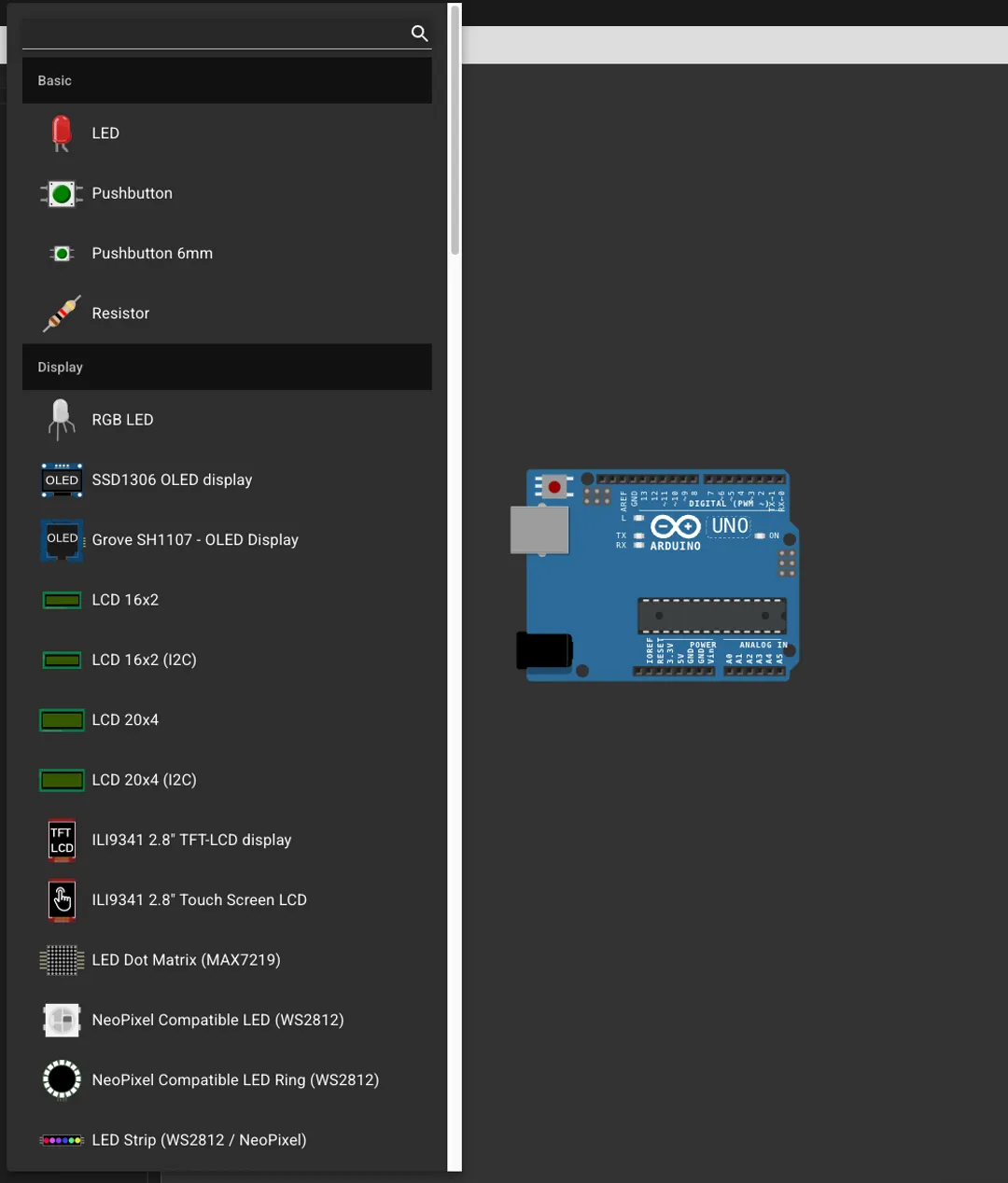 Adding parts in Wokwi