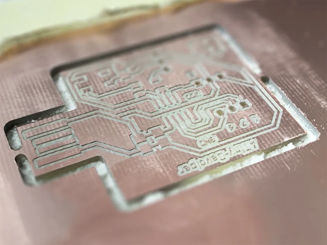 Freshly milled PCB after LPKF processing