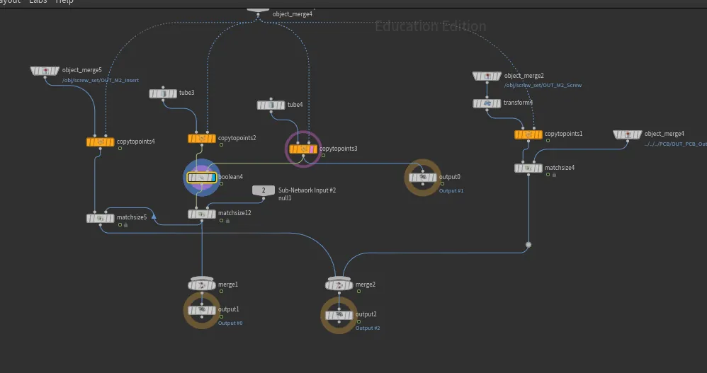 Houdini network view for casing design