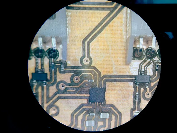 Close-up of the soldered PCB