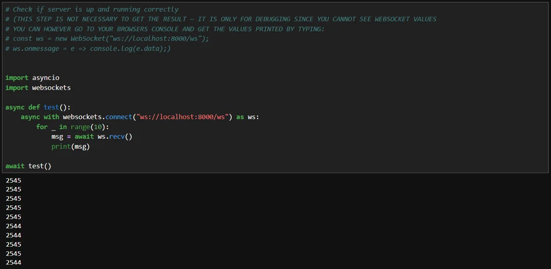 Server terminal output showing that uvicorn is running