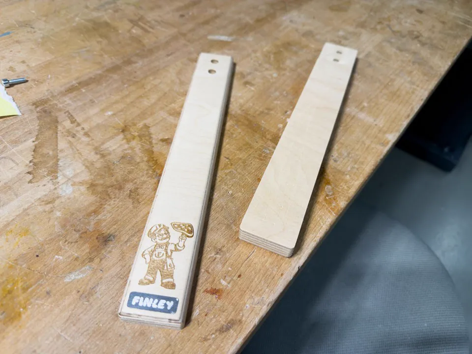 Engraved wooden pizza peel handle