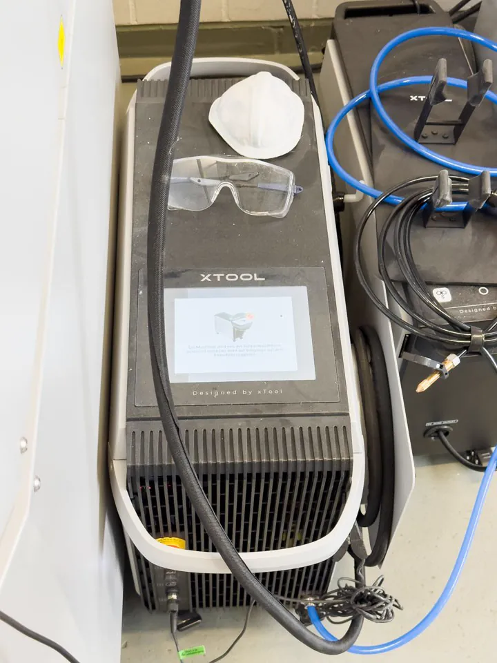 xTool MetalFab laser welder setup with safety equipment