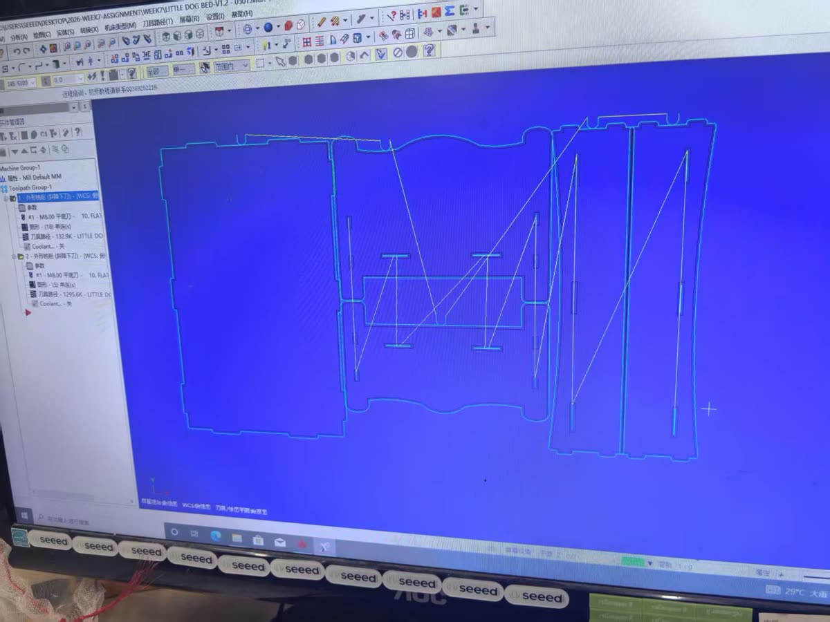 MasterCAM toolpath simulation for the Week 7 press-fit layout