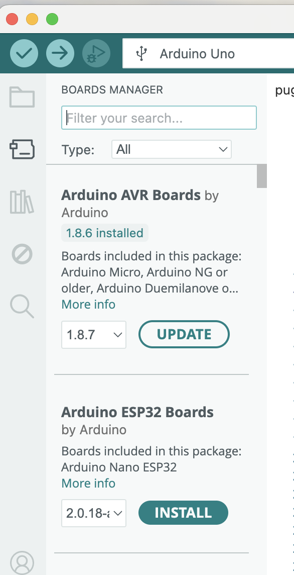 Arduino board manage overview
