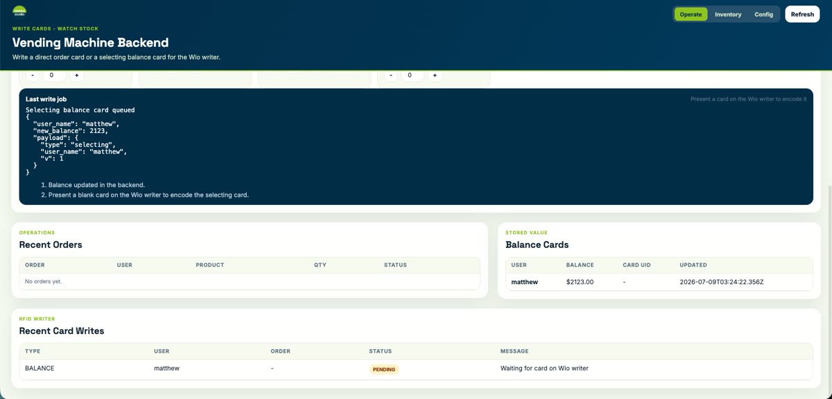 Backend Operate page — last write job and transaction logs