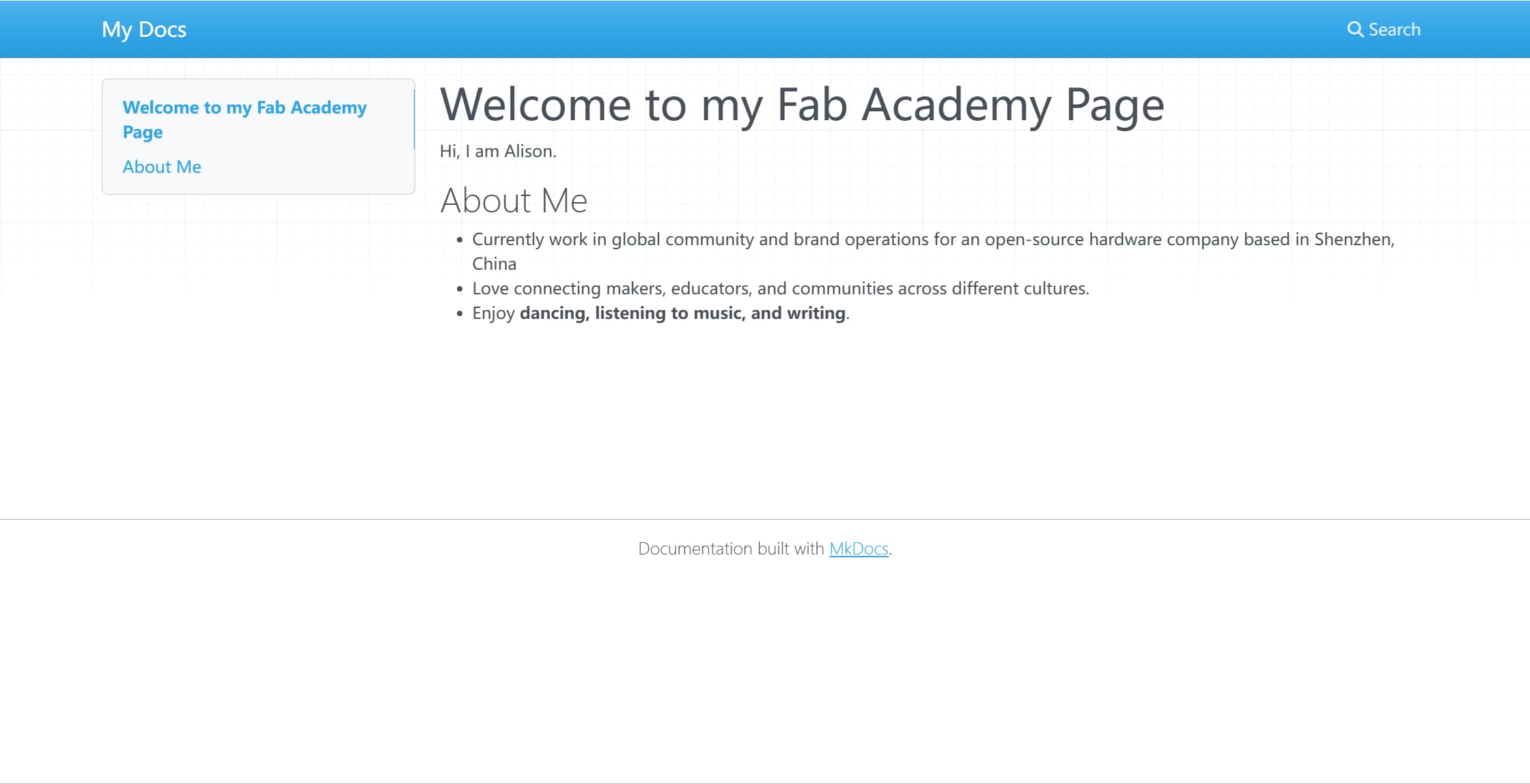 First look of my page on MkDocs