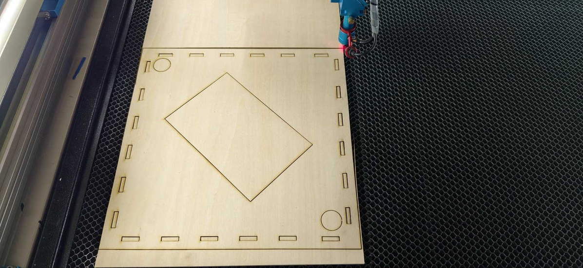 Parts on the bed after cutting