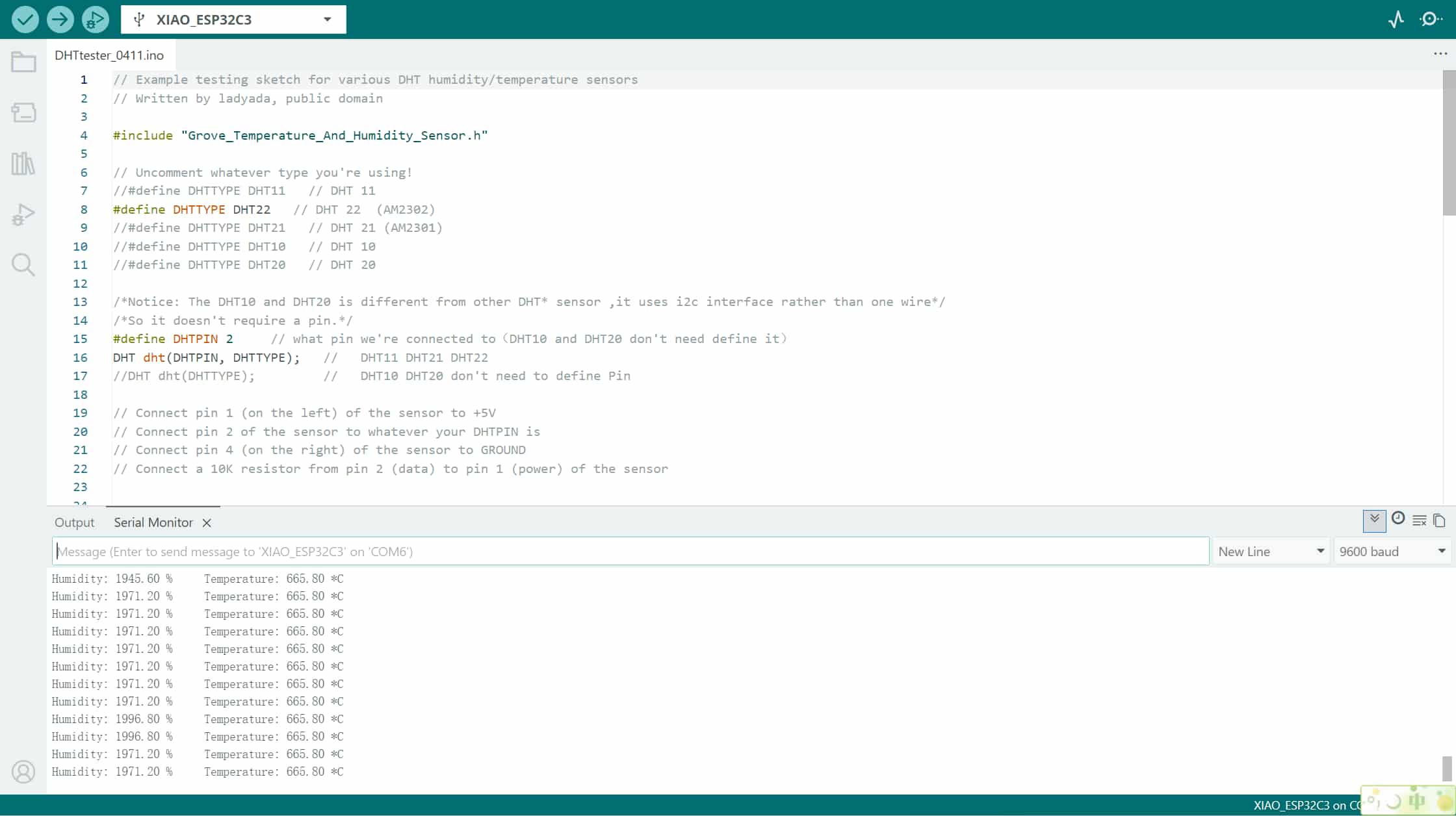Serial Monitor or IDE showing bogus high temperature reading