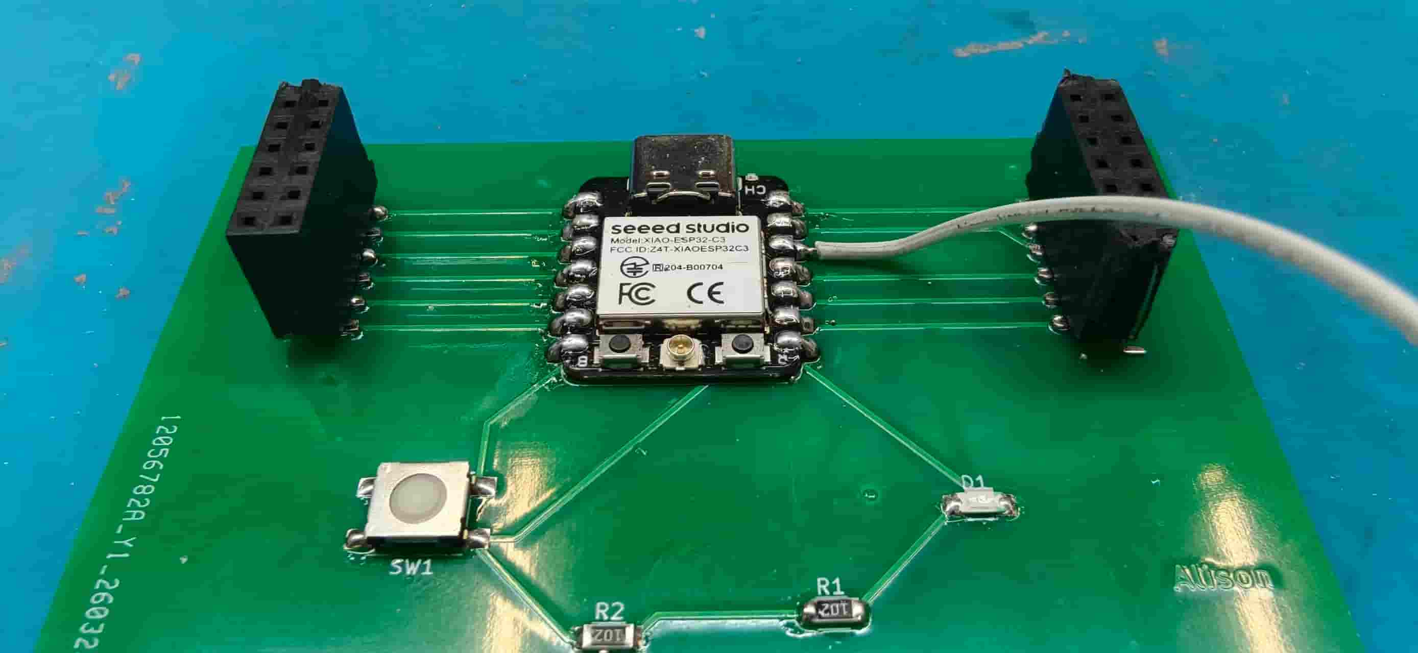 Manual jumper soldered to bring out 3.3V on the custom board