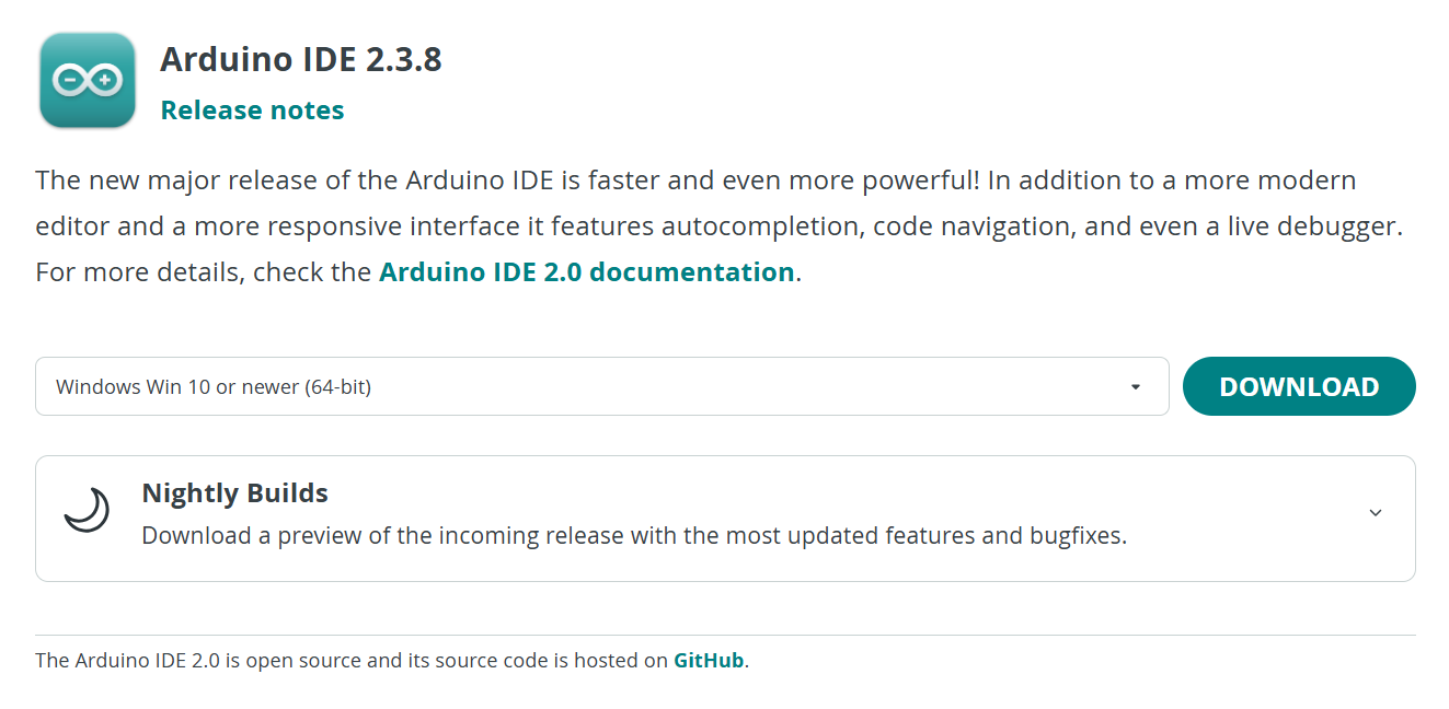 Arduino IDE download page