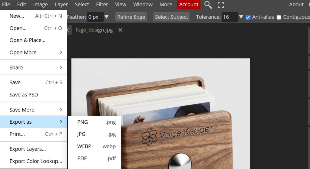 Photopea export