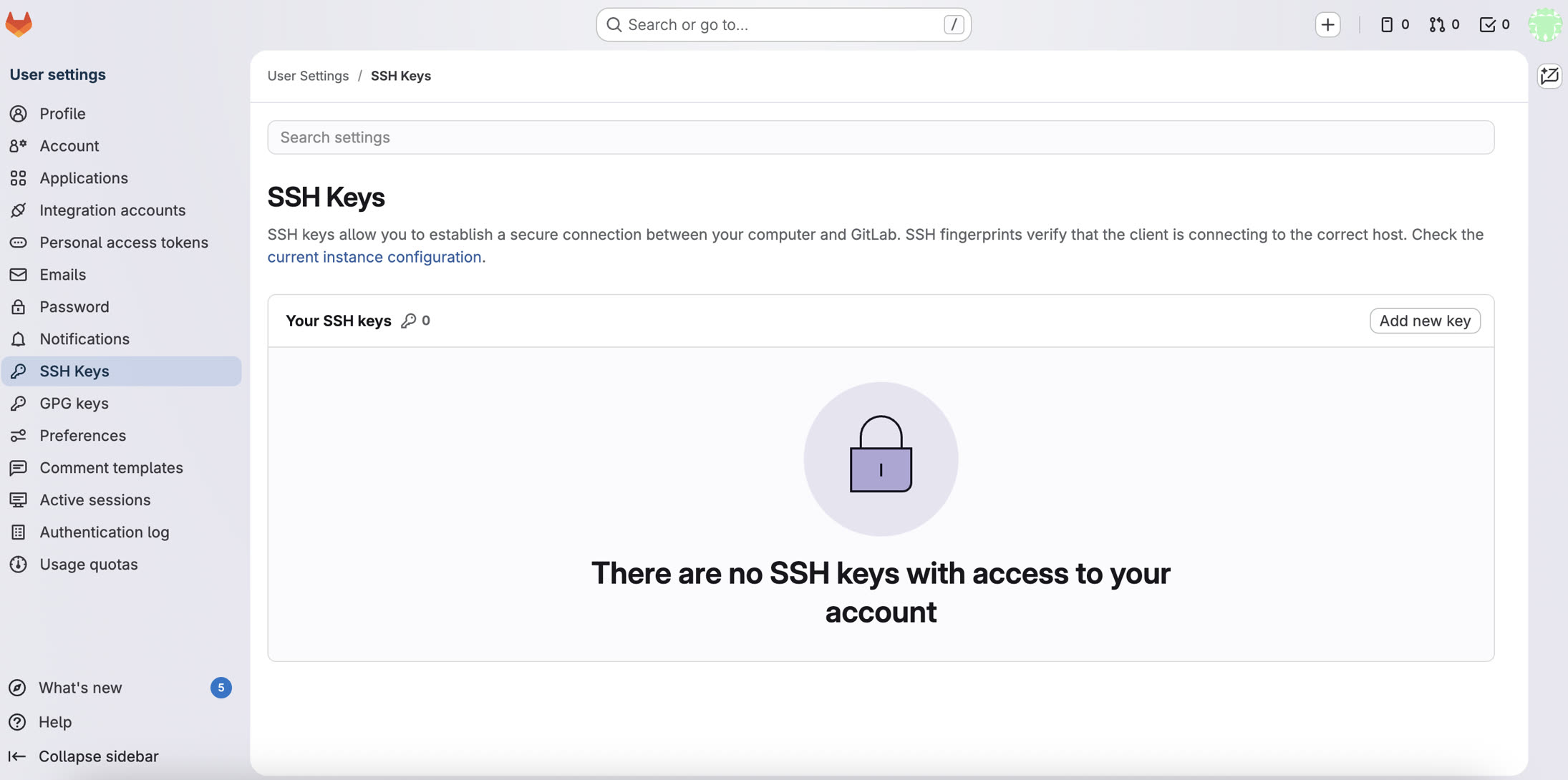 GitLab SSH Keys settings