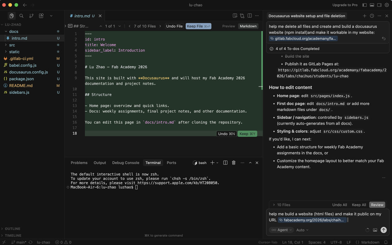 Cursor with Docusaurus setup