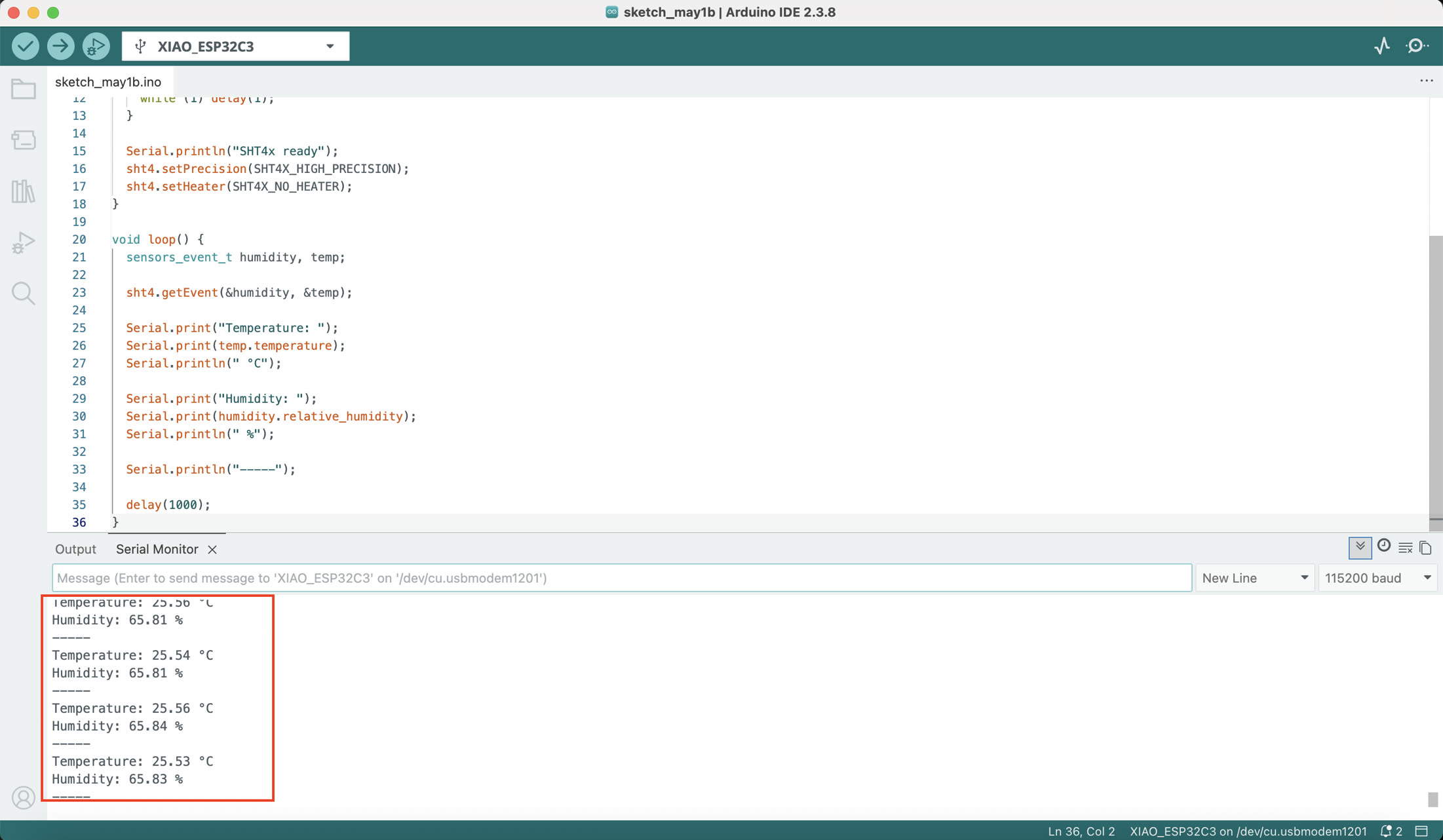 Temperature and humidity serial output