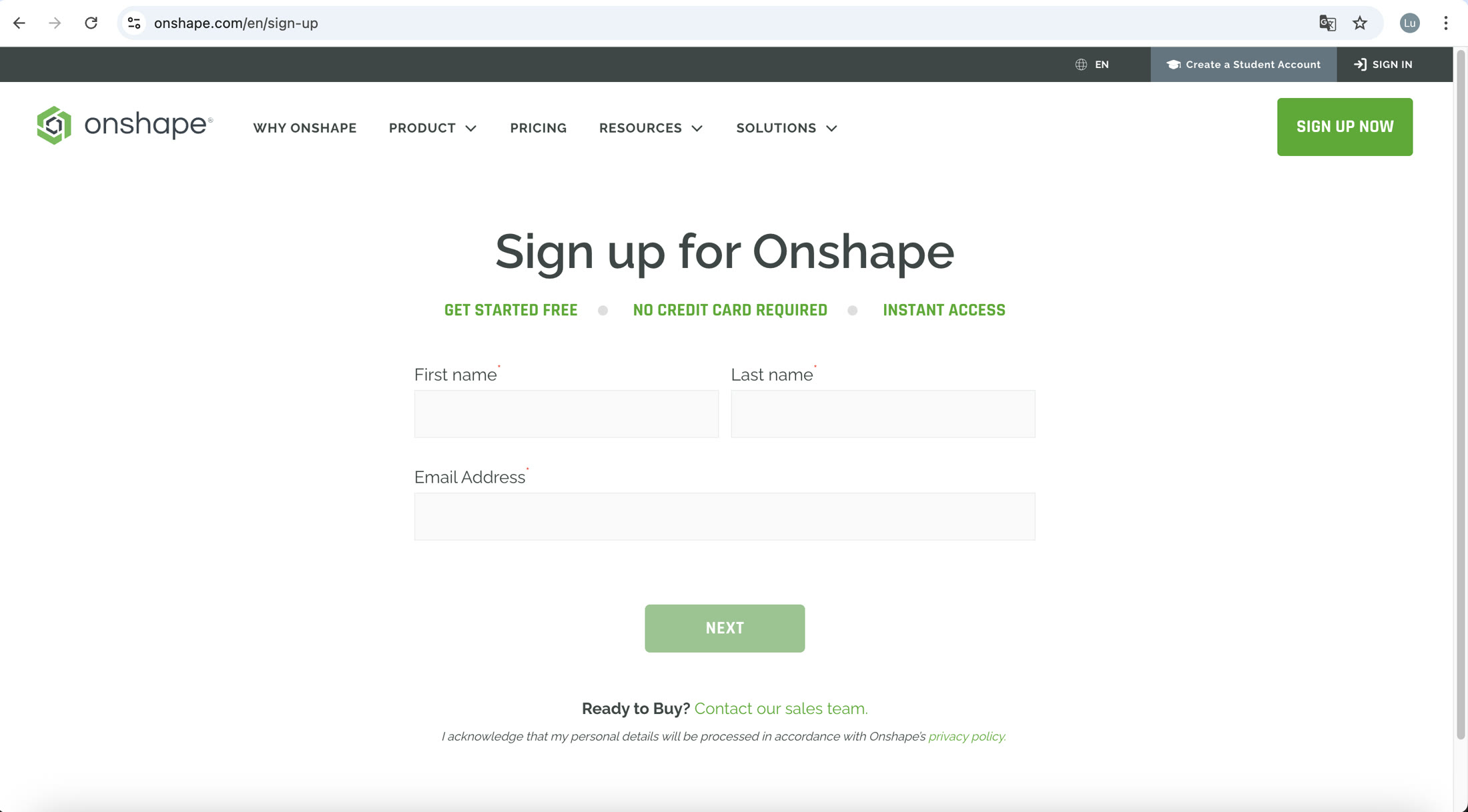 Onshape signup