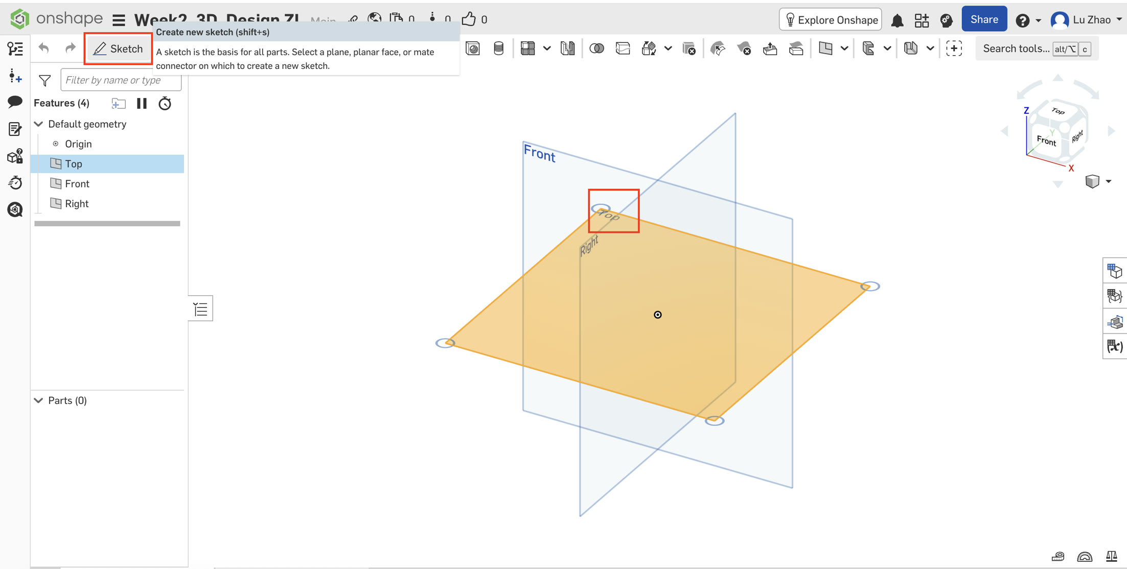 Top Plane sketch mode
