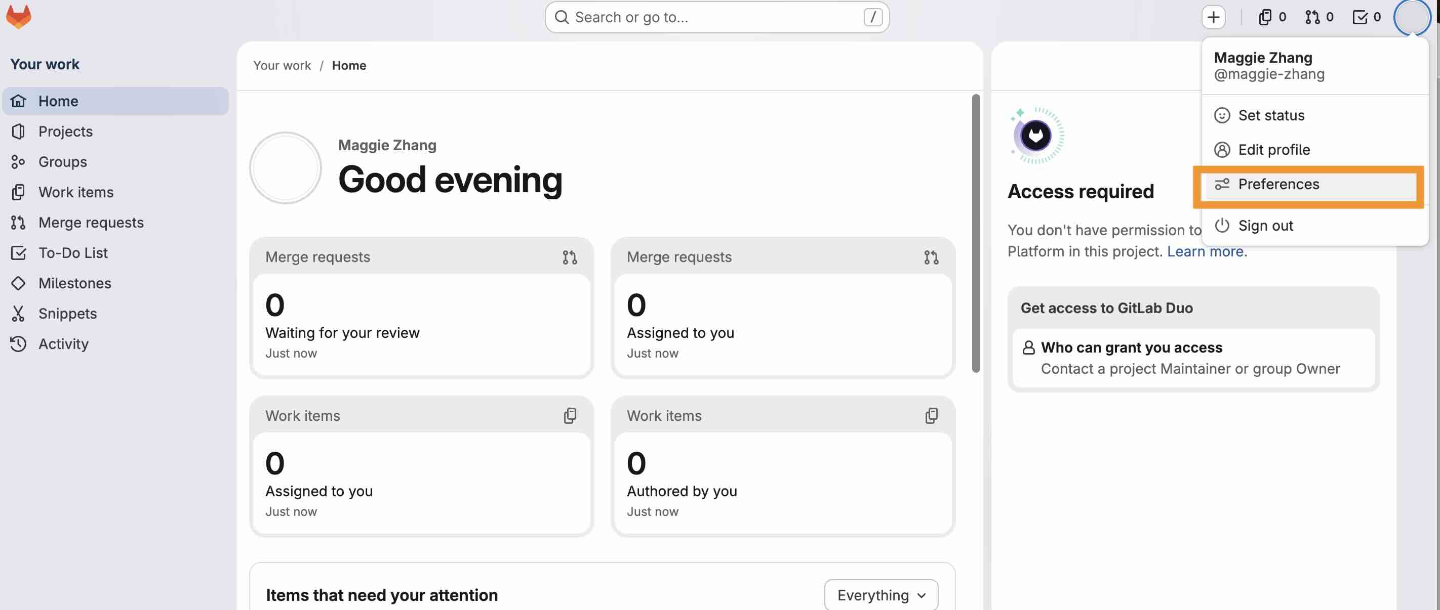 GitLab — create personal access token