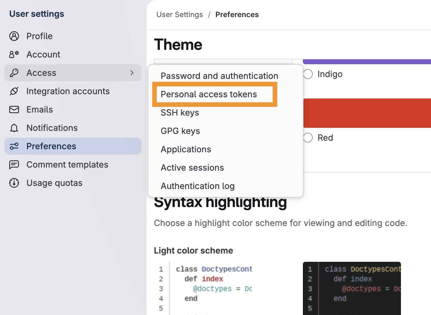 GitLab — create personal access token
