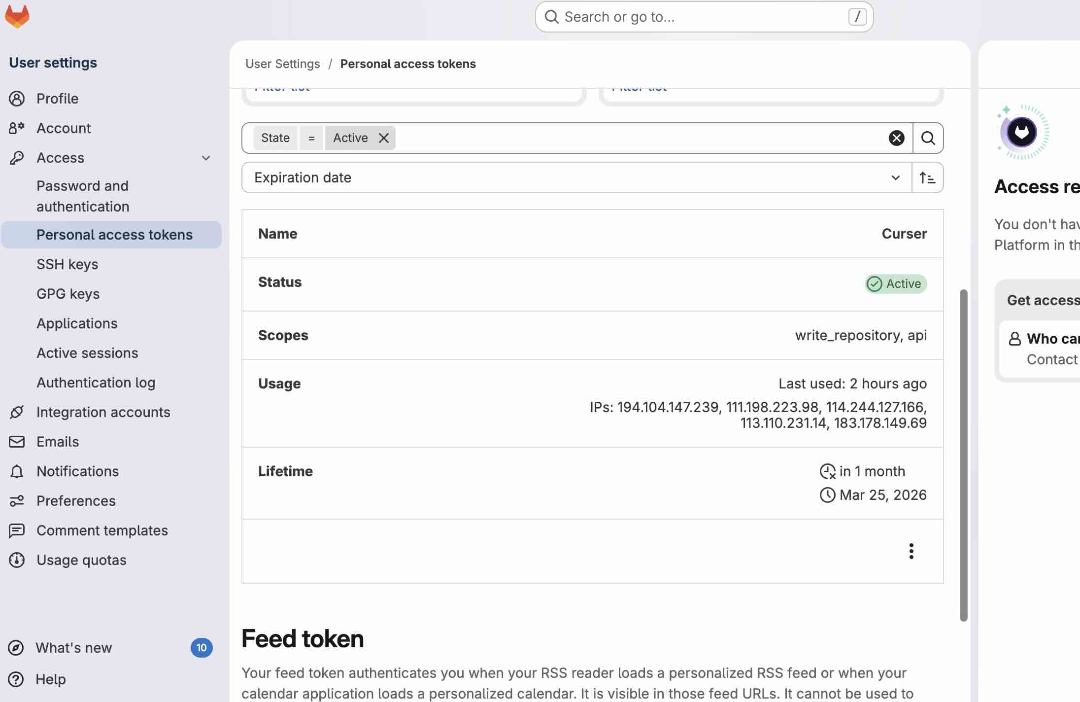 GitLab — create personal access token