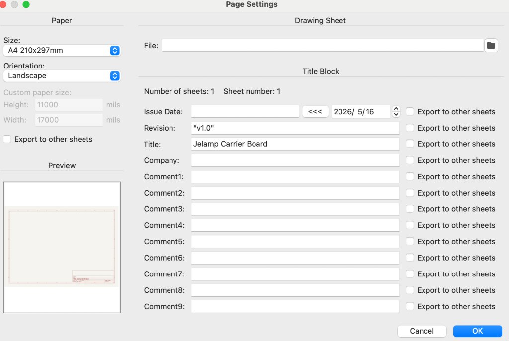 KiCad page setting for JeLamp carrier board