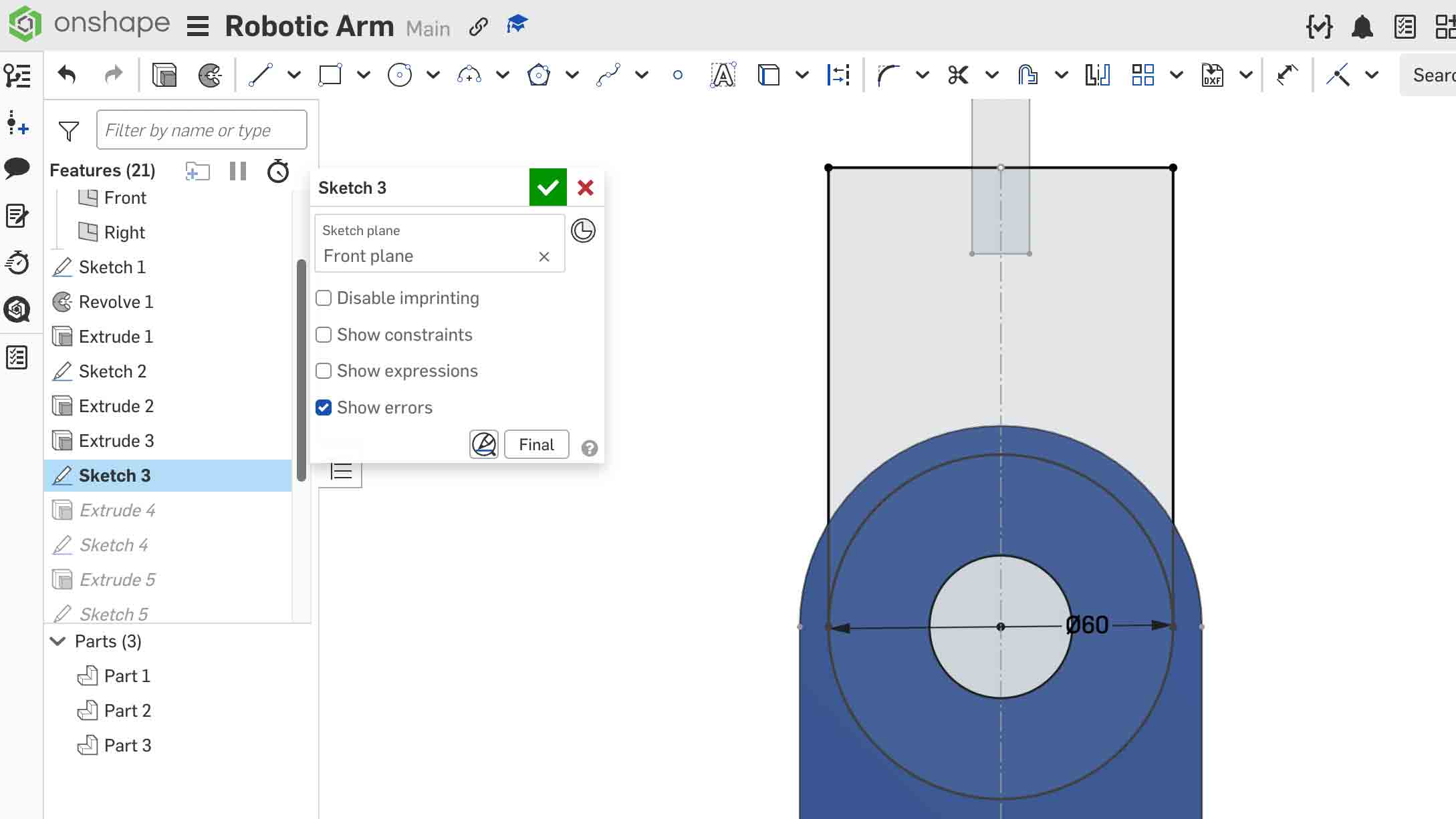 Onshape Step 6 — Clamp Coupling sketch