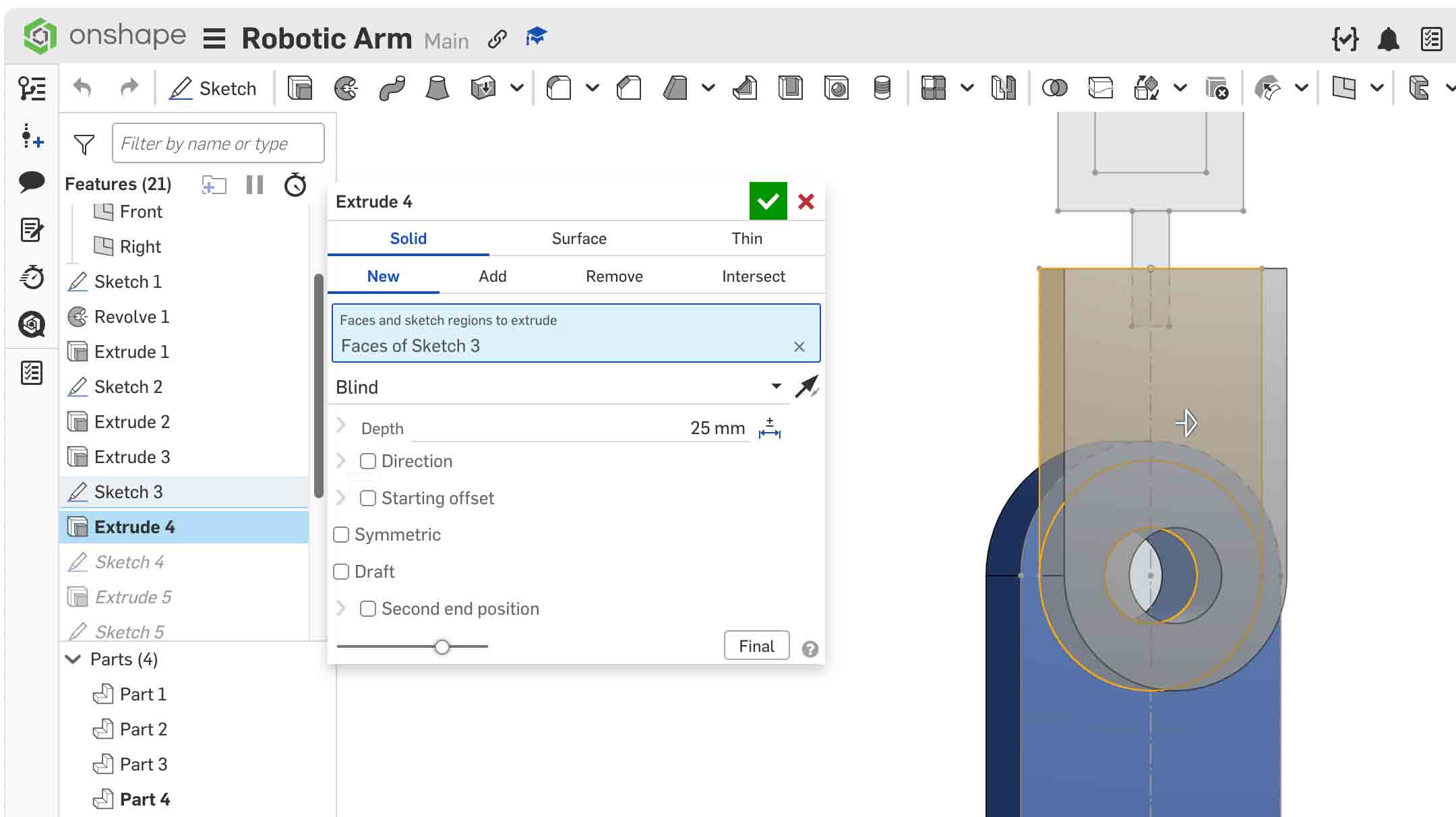 Onshape Step 6 — Projecting layout sketch geometry