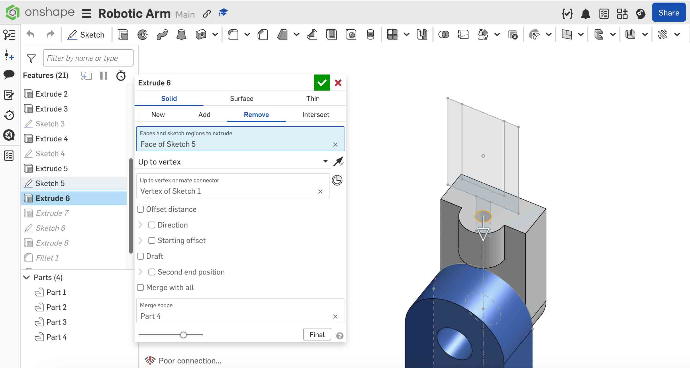 Onshape Step 6 — Coupling result 3D view
