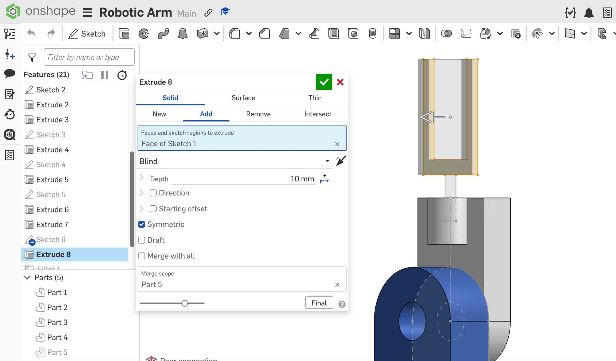 Onshape Step 7 — Clamp jaw sketch