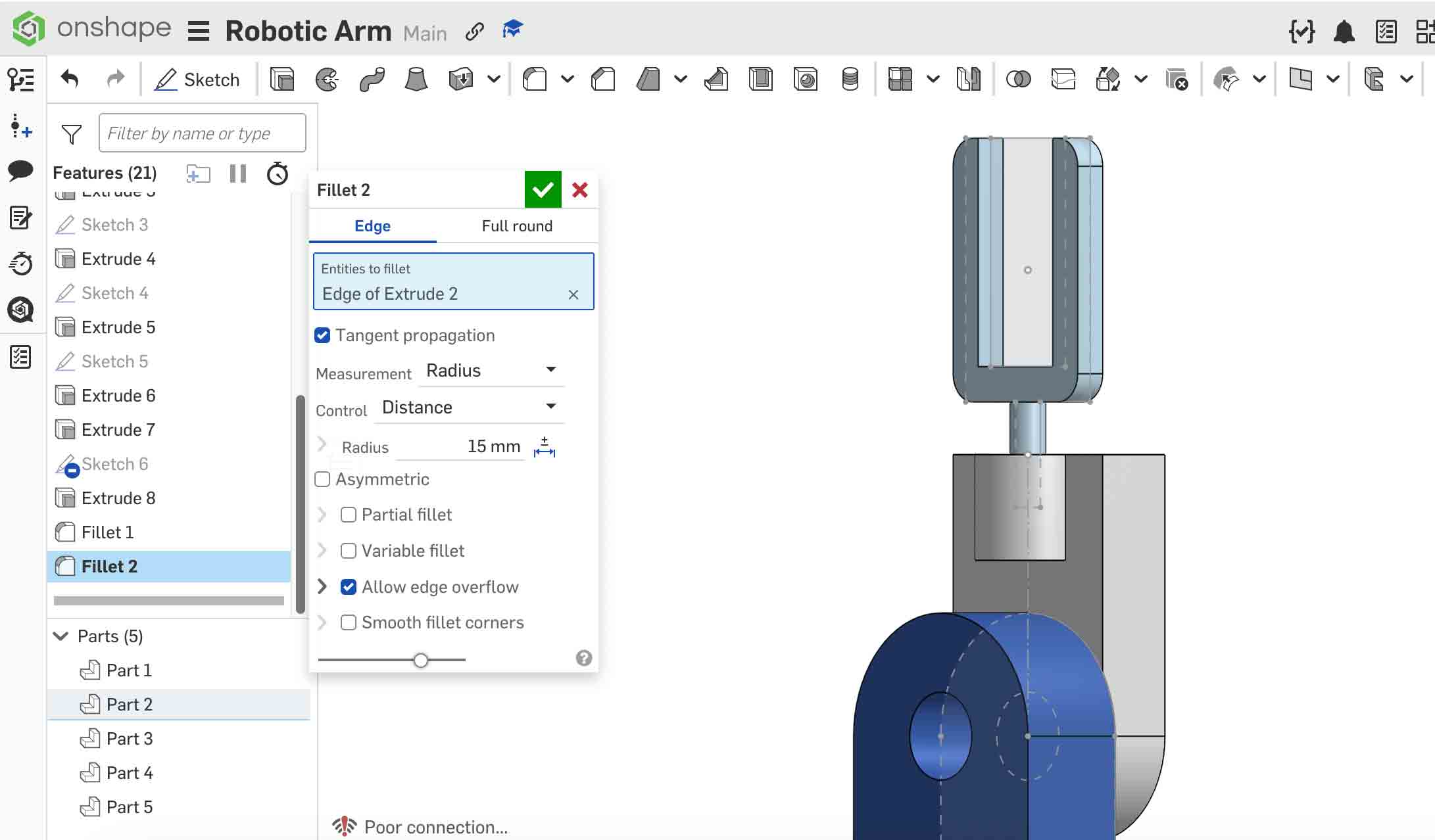 Onshape Step 7 — Final clamp part 3D view