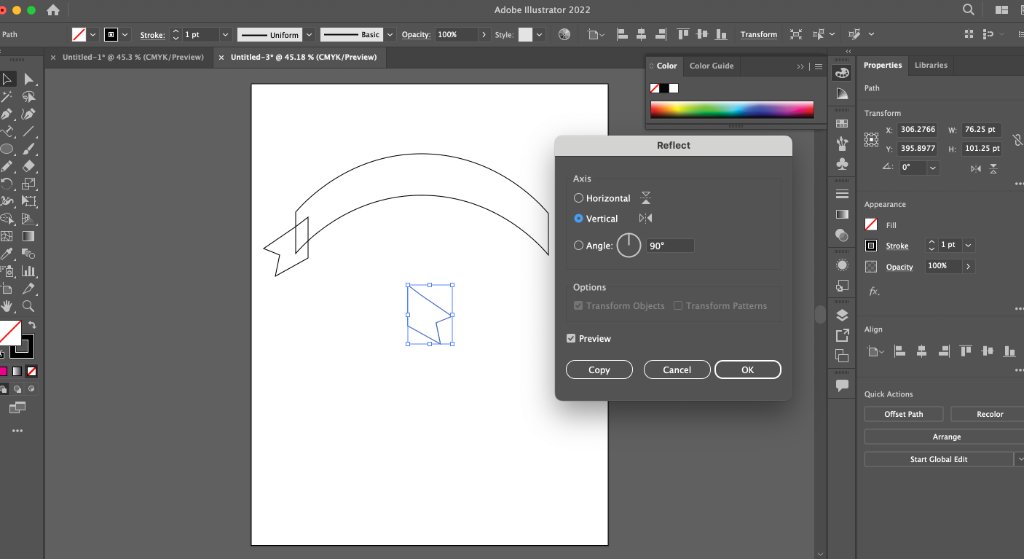 Illustrator — Reflect tool to mirror banner end piece
