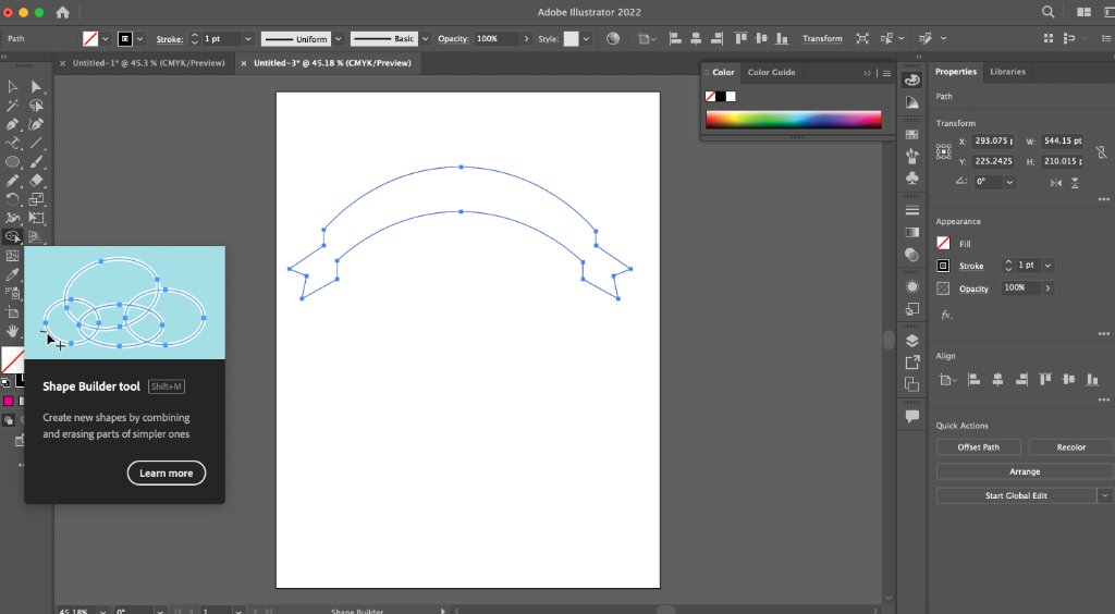 Illustrator — Shape Builder tool merging banner paths